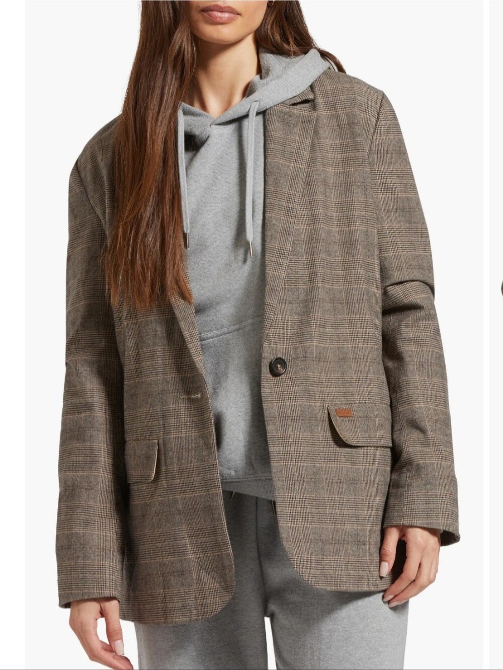 Brixton Manhattan Oversized Blazer Brown Glen Plaid Jacket Brand New